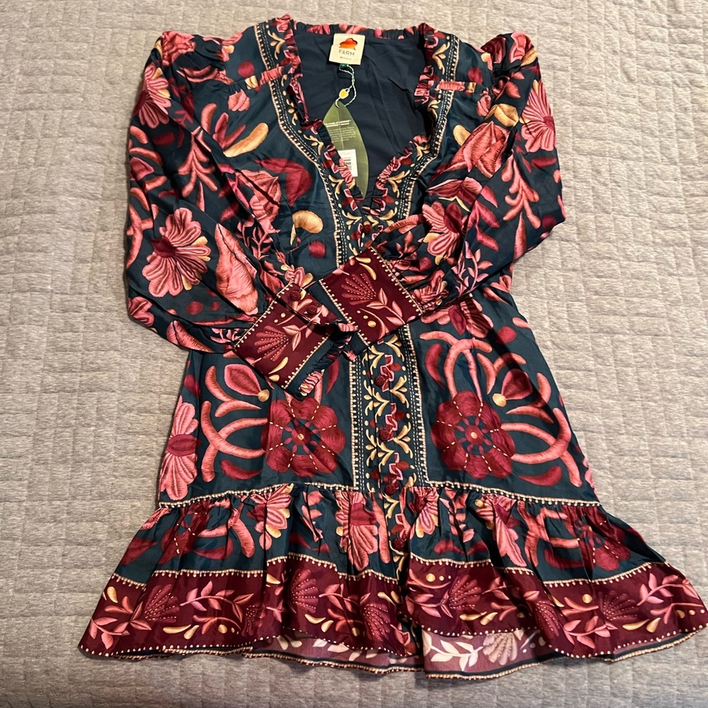 FARM Rio Teal Seashell Tapestry Lenzing Ecovero Viscose Mini Dress - Picture 4 of 4